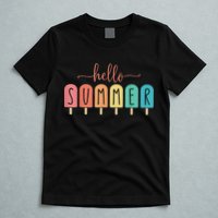 Hello Summer Vacation Ice Cream Popsicle Ice Lolly T-Shirt