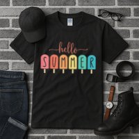 Hello Summer Vacation Ice Cream Popsicle Ice Lolly Tall T-Shirt