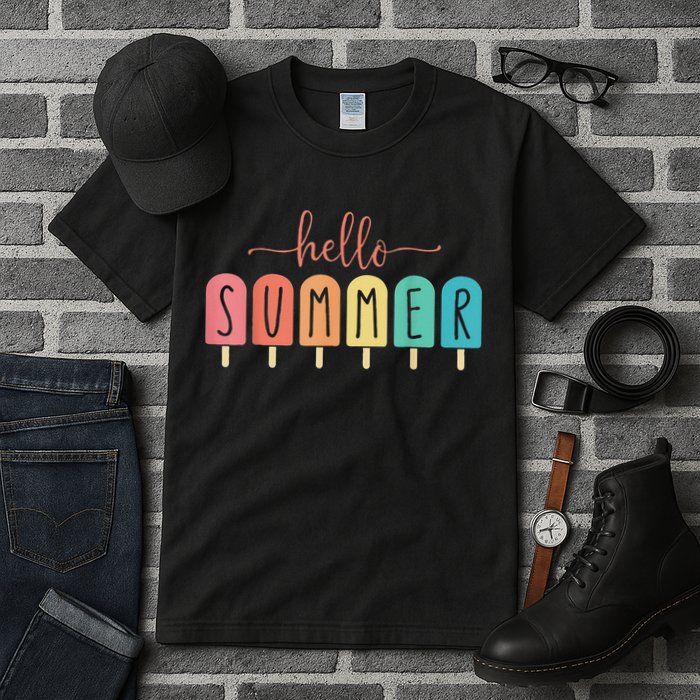 Hello Summer Vacation Ice Cream Popsicle Ice Lolly Tall T-Shirt