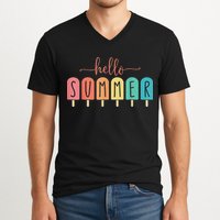 Hello Summer Vacation Ice Cream Popsicle Ice Lolly V-Neck T-Shirt