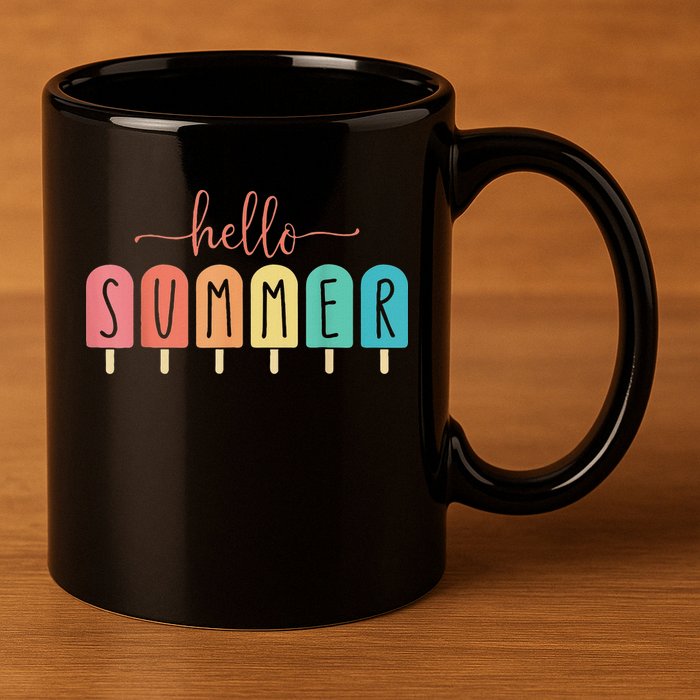 Hello Summer Vacation Ice Cream Popsicle Ice Lolly 11oz C Handle Ceramic Mug