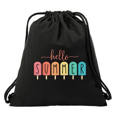 Hello Summer Vacation Ice Cream Popsicle Ice Lolly Drawstring Bag