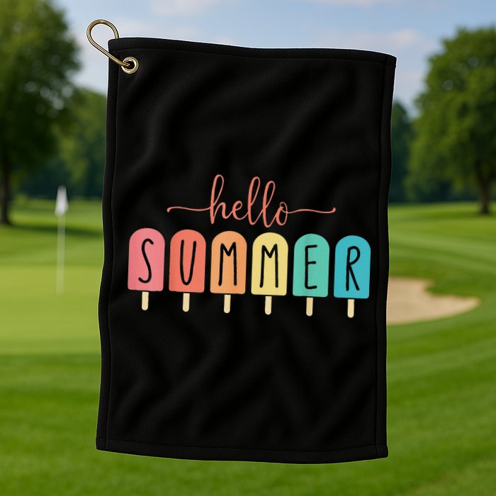 Hello Summer Vacation Ice Cream Popsicle Ice Lolly Golf Towel