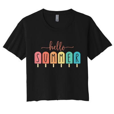 Hello Summer Vacation Ice Cream Popsicle Ice Lolly Crop Top