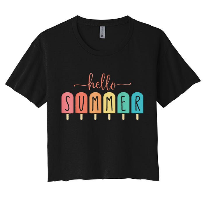 Hello Summer Vacation Ice Cream Popsicle Ice Lolly Crop Top
