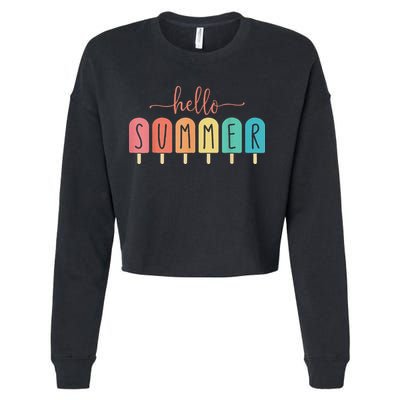 Hello Summer Vacation Ice Cream Popsicle Ice Lolly Cropped Pullover Crew