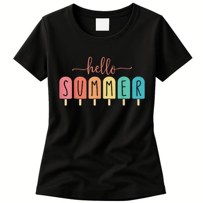Hello Summer Vacation Ice Cream Popsicle Ice Lolly Womens T-Shirt