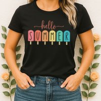 Hello Summer Vacation Ice Cream Popsicle Ice Lolly Womens T-Shirt