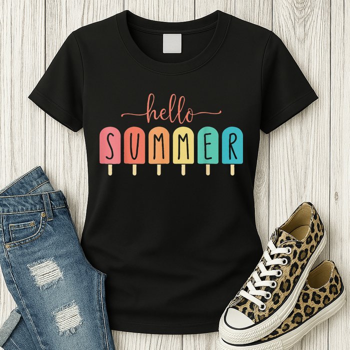 Hello Summer Vacation Ice Cream Popsicle Ice Lolly Womens T-Shirt