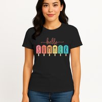 Hello Summer Vacation Ice Cream Popsicle Ice Lolly Womens T-Shirt