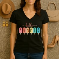Hello Summer Vacation Ice Cream Popsicle Ice Lolly Women's V-Neck T-Shirt