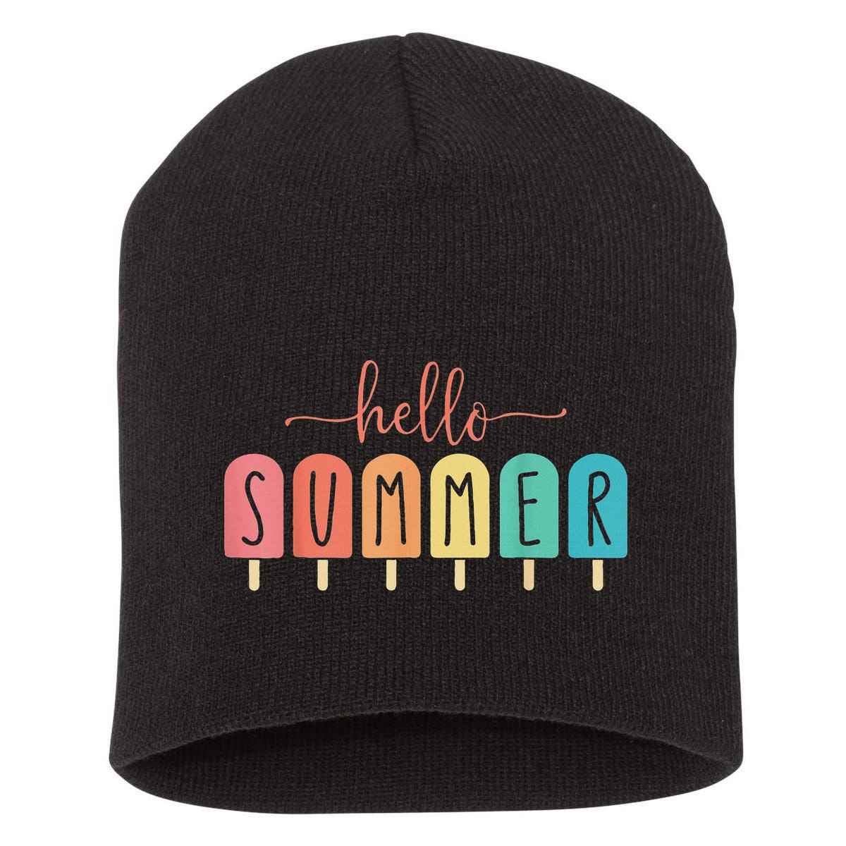 Hello Summer Vacation Ice Cream Popsicle Ice Lolly Short Acrylic Beanie