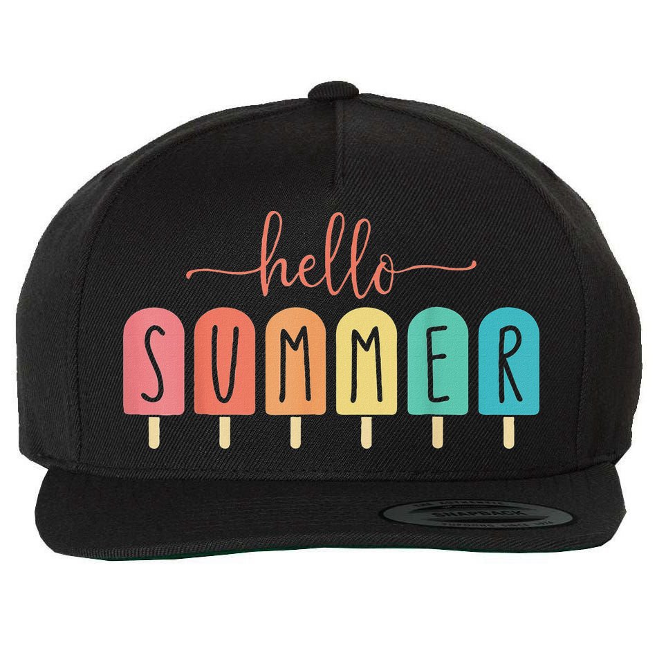 Hello Summer Vacation Ice Cream Popsicle Ice Lolly Wool Snapback Cap