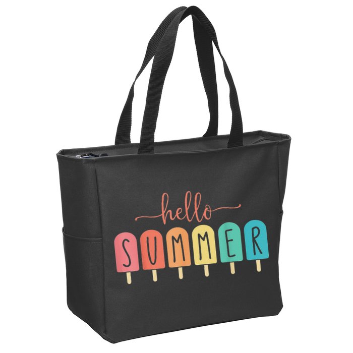 Hello Summer Vacation Ice Cream Popsicle Ice Lolly Zip Tote Bag