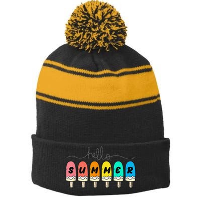 Hello Summer Vacation Ice Cream Stripe Pom Pom Beanie