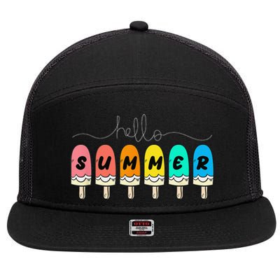 Hello Summer Vacation Ice Cream 7 Panel Mesh Trucker Snapback Hat