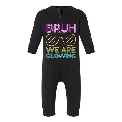 Hello Summer Vacation Trips Bruh We Are Glowing Sunglasses Gift Infant Fleece One Piece