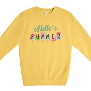 Hello Summer Vacation Ice Cream Popsicle Pastel Premium Crewneck Sweatshirt