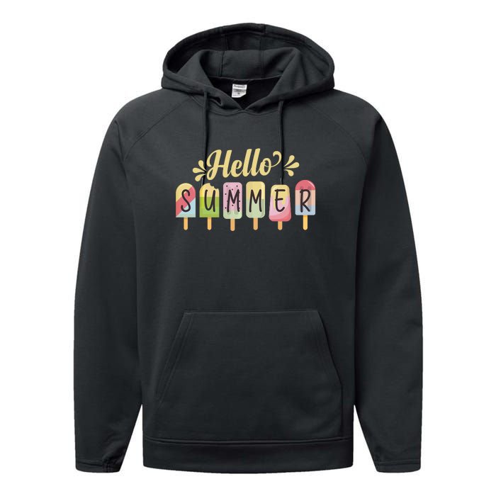 Hello Summer Vacation Ice Cream Popsicle Pastel Performance Fleece Hoodie