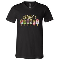 Hello Summer Vacation Ice Cream Popsicle Pastel V-Neck T-Shirt