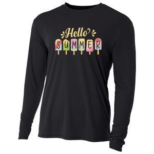 Hello Summer Vacation Ice Cream Popsicle Pastel Cooling Performance Long Sleeve Crew