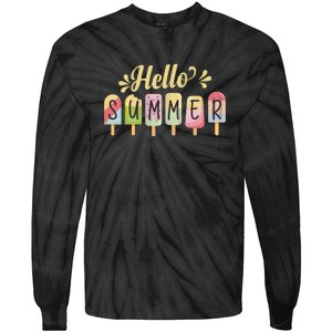 Hello Summer Vacation Ice Cream Popsicle Pastel Tie-Dye Long Sleeve Shirt