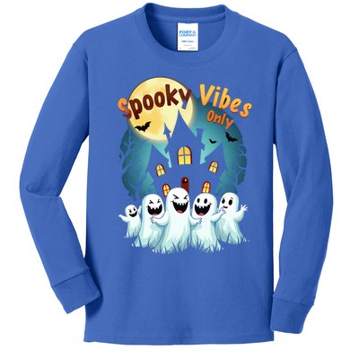 Halloween Spooky Vibes Funny Ghost Costume Cute Gift Kids Long Sleeve Shirt