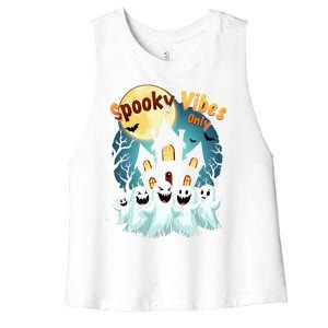 Halloween Spooky Vibes Funny Ghost Costume Cute Gift Women's Racerback Cropped Tank