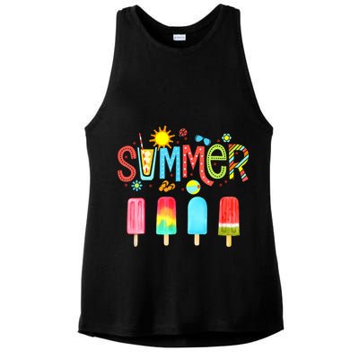 Hello Summer Vacation Ice Cream Popsicle Ice Lolly Gifts Ladies PosiCharge Tri-Blend Wicking Tank