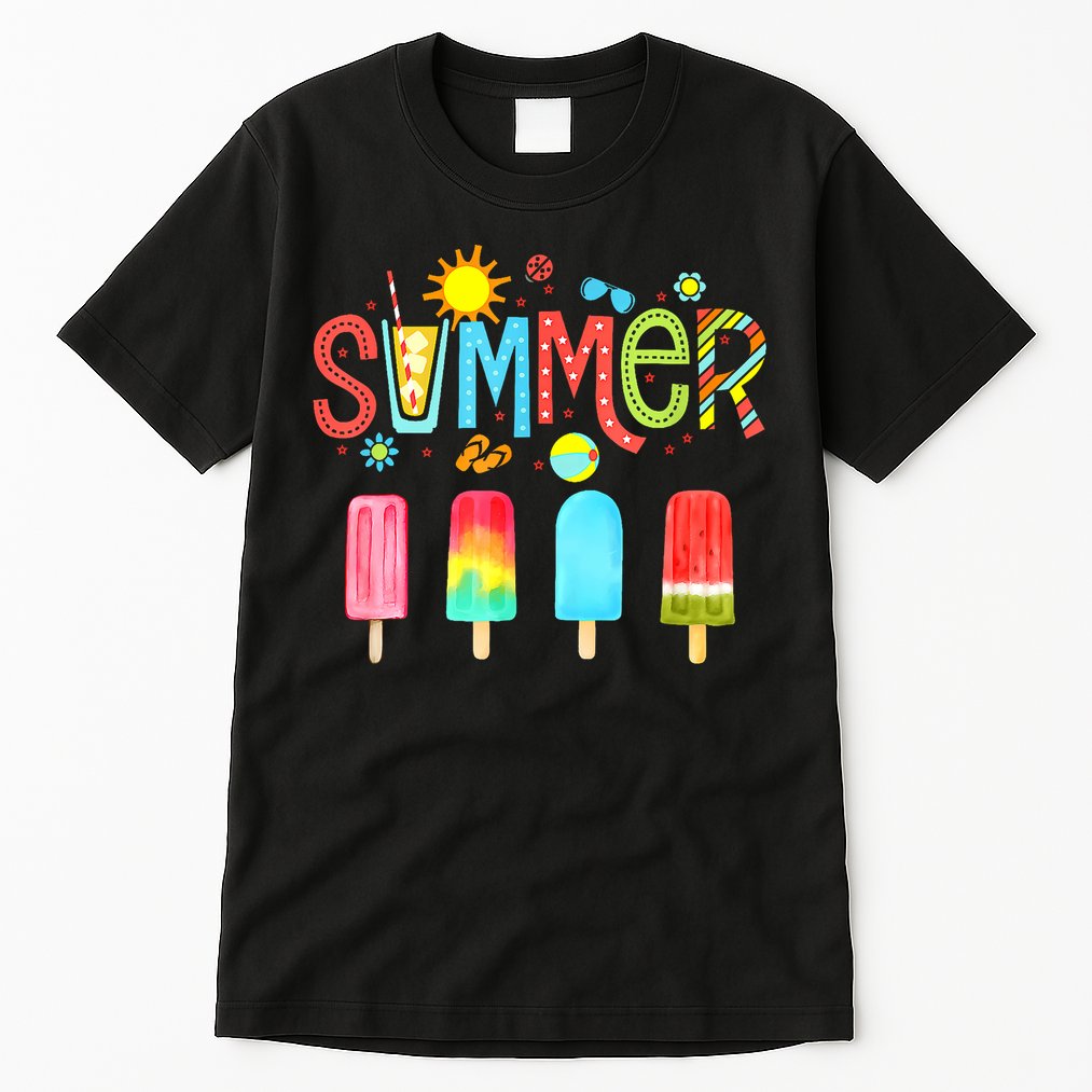Hello Summer Vacation Ice Cream Popsicle Ice Lolly Gifts Tall T-Shirt