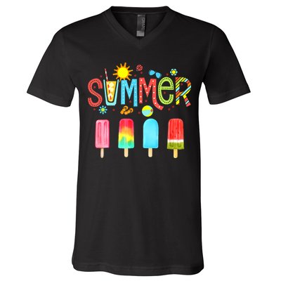 Hello Summer Vacation Ice Cream Popsicle Ice Lolly Gifts V-Neck T-Shirt