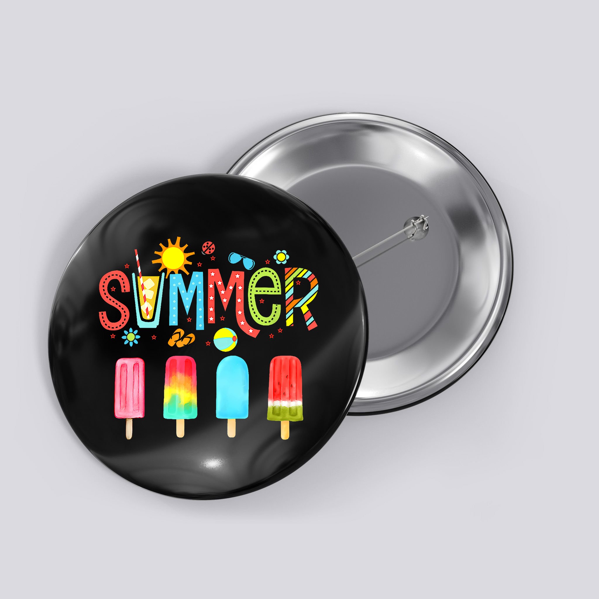 Hello Summer Vacation Ice Cream Popsicle Ice Lolly Gifts Button
