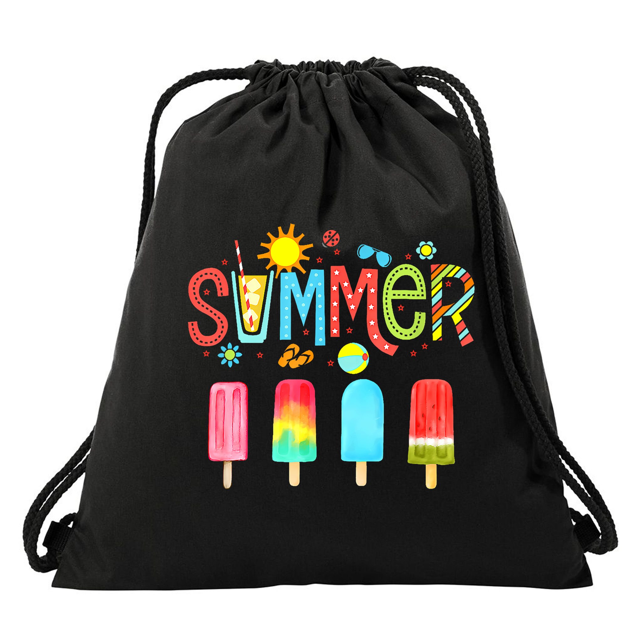 Hello Summer Vacation Ice Cream Popsicle Ice Lolly Gifts Drawstring Bag