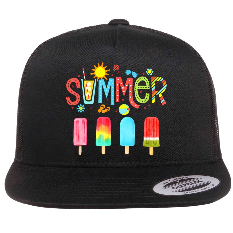Hello Summer Vacation Ice Cream Popsicle Ice Lolly Gifts Flat Bill Trucker Hat