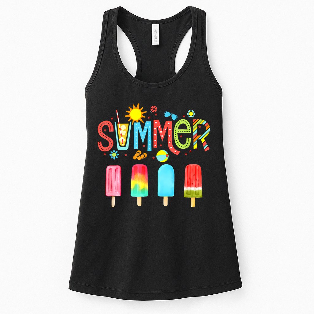Hello Summer Vacation Ice Cream Popsicle Ice Lolly Gifts Womens Tank Top