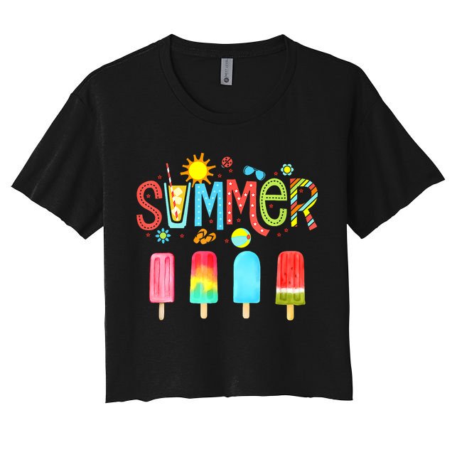 Hello Summer Vacation Ice Cream Popsicle Ice Lolly Gifts Crop Top