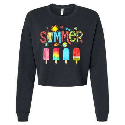 Hello Summer Vacation Ice Cream Popsicle Ice Lolly Gifts Cropped Pullover Crew