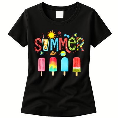 Hello Summer Vacation Ice Cream Popsicle Ice Lolly Gifts Womens T-Shirt