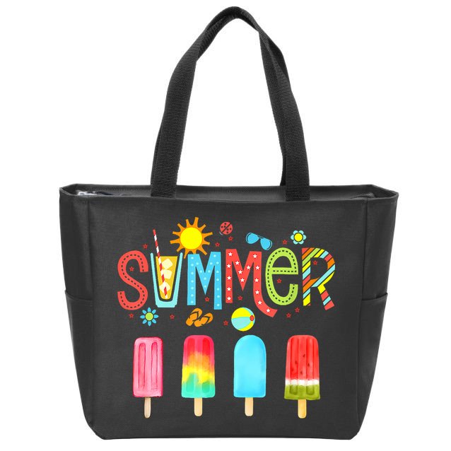 Hello Summer Vacation Ice Cream Popsicle Ice Lolly Gifts Zip Tote Bag