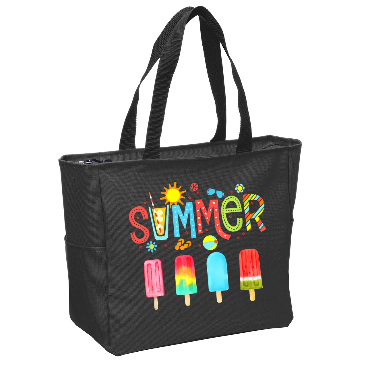 Hello Summer Vacation Ice Cream Popsicle Ice Lolly Gifts Zip Tote Bag