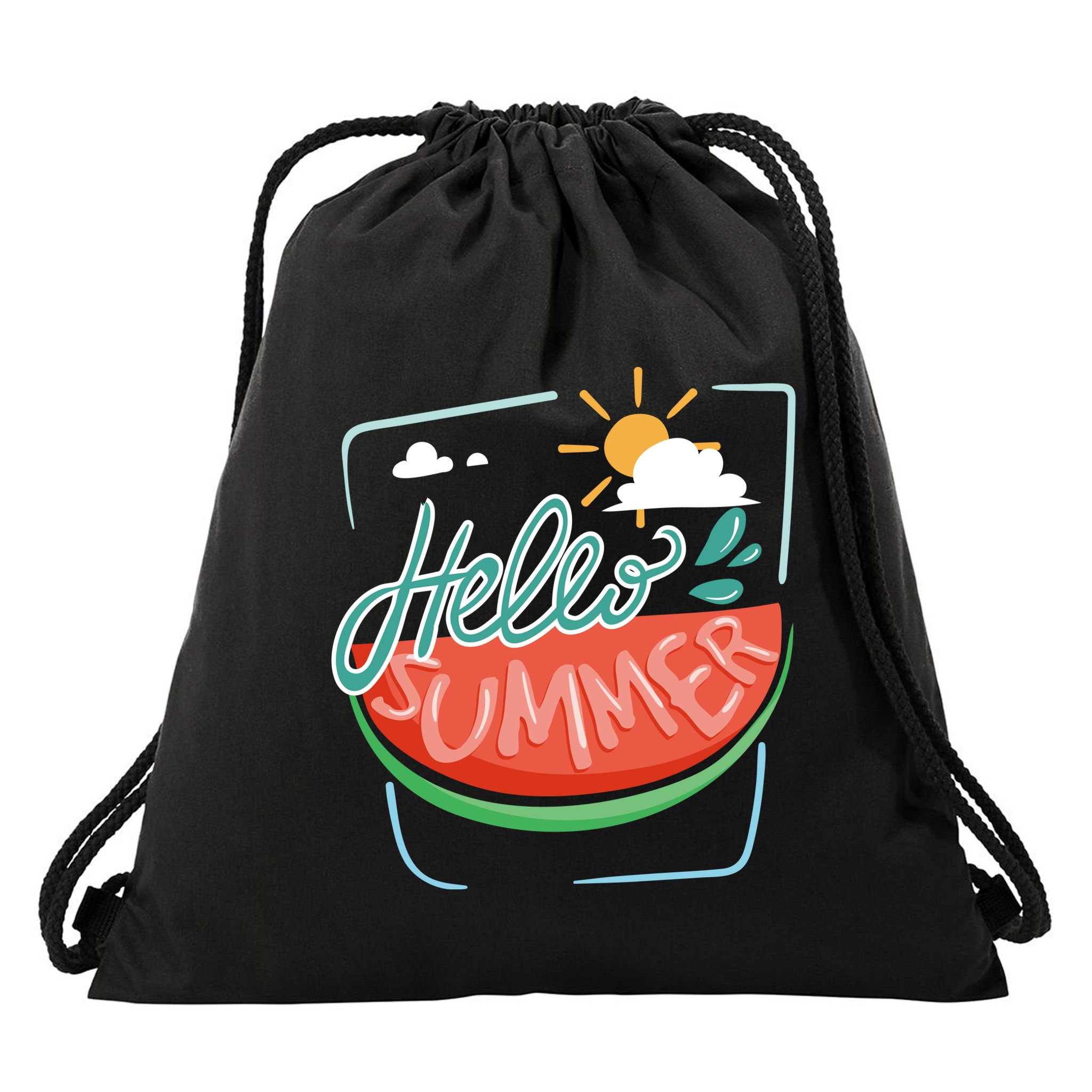 Hello Summer Watermelon Sunshine Drawstring Bag