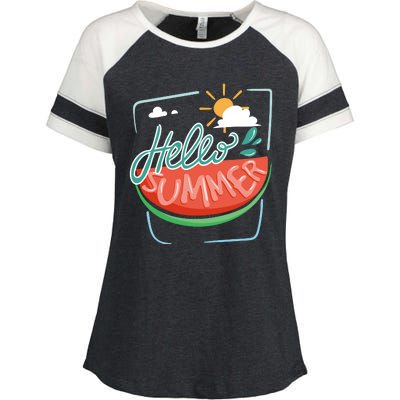 Hello Summer Watermelon Sunshine Enza Ladies Jersey Colorblock Tee