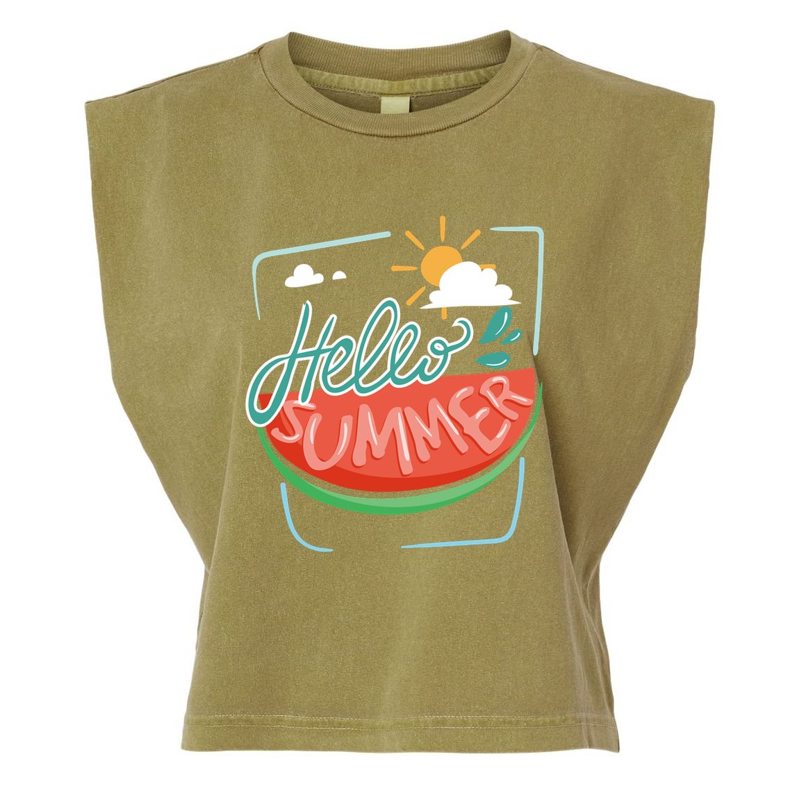 Hello Summer Watermelon Sunshine Garment-Dyed Women's Muscle Tee