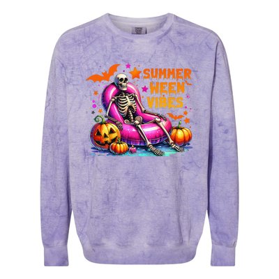 Halloween Summer Ween Vibes Summer Vacation Skeleton Float Colorblast Crewneck Sweatshirt