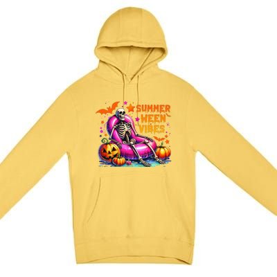 Halloween Summer Ween Vibes Summer Vacation Skeleton Float Premium Pullover Hoodie