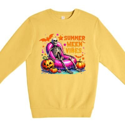 Halloween Summer Ween Vibes Summer Vacation Skeleton Float Premium Crewneck Sweatshirt