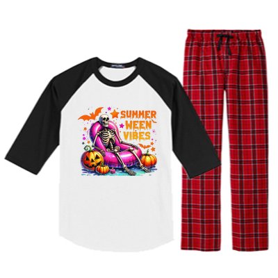 Halloween Summer Ween Vibes Summer Vacation Skeleton Float Raglan Sleeve Pajama Set