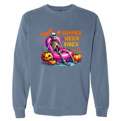 Halloween Summer Ween Vibes Summer Vacation Skeleton Float Garment-Dyed Sweatshirt