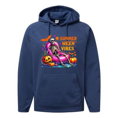 Halloween Summer Ween Vibes Summer Vacation Skeleton Float Performance Fleece Hoodie