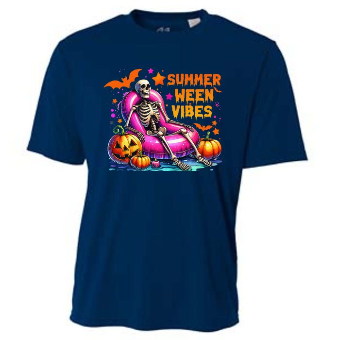 Halloween Summer Ween Vibes Summer Vacation Skeleton Float Cooling Performance Crew T-Shirt